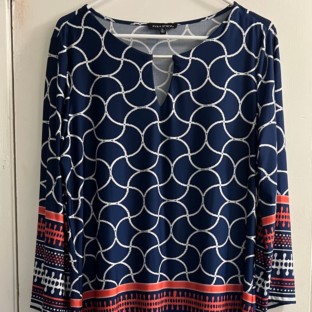 Ava & Grace Blue and White Women's Top